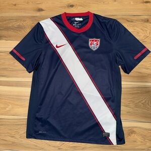 Nike USA Soccer Jersey Offical Blue Diagonal Striped Dri Fit Embroidered Large L